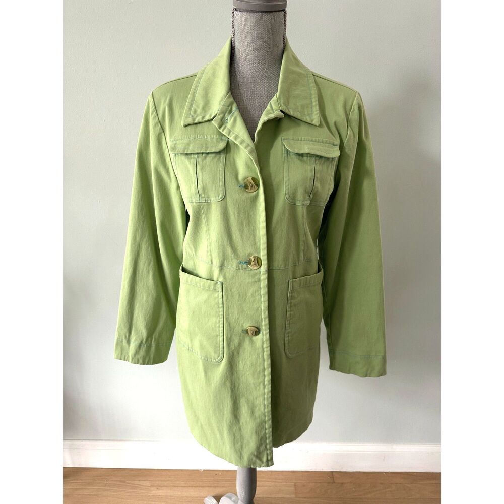 Vintage 90s Lime Green Chore Coat Cotton Utility Barn Jacket Field Coat size S